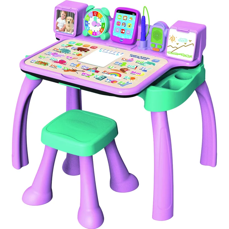 VTech 6-in-1 Magischer Schreibtisch pink, interaktives Lernspielzeug mit LED-Bildschirm, 5 Lernkarten und DJ-Pult