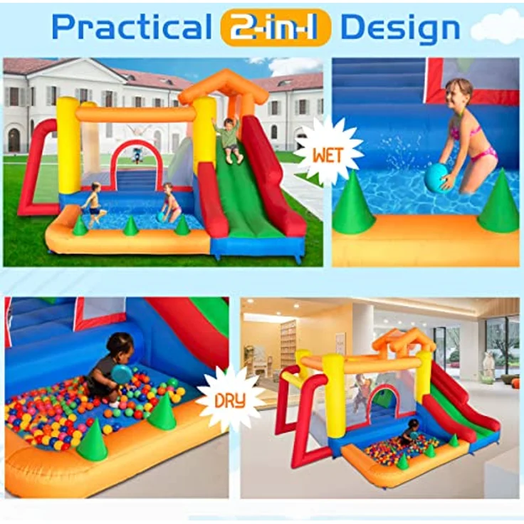 Ballsea Hüpfburg mit Gebläse, aufblasbare Indoor-Hüpfburg für Kinder 3-8 Jahre, mehrfaches Sicherheitsnetz, 343 x 280 x 203 cm – Bild 2