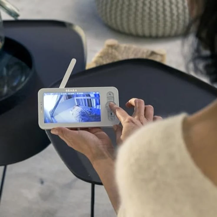Béaba Babyphone mit Videofunktion, 720p-HD-Bildschirm, 360°-Kamera, Nachtsicht, Handy-App, Nachtlicht, Walkie-Talkie, Schlaflieder, Thermometer und Luftfeuchtigkeitskontrolle, Zen Night Light Weiß – Bild 4