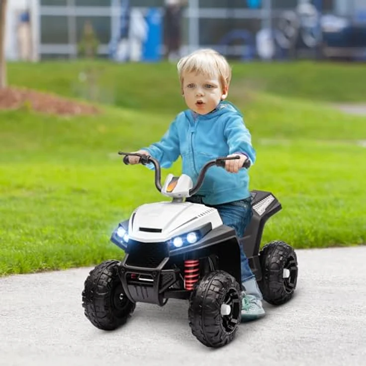 AIYAPLAY Elektro Quad für Kinder 12V Kinderquad mit 4-Rad-Federung, MP3-Musikplayer, Kinderfahrzeug mit Scheinwerfer, 5 km/h, Metall, Weiß – Bild 2
