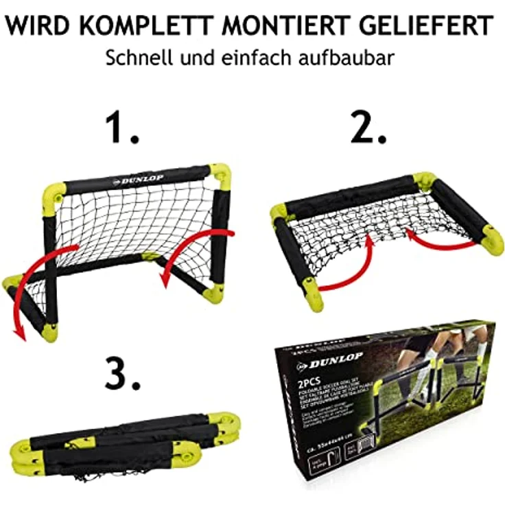 DUNLOP Fußballtor 50 x 44 x 44 cm - Set von 2 - Faltbares Fussballtor - Metall - Schwarz/Gelb – Bild 5