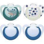 NUK Star Day & Night Babyschnuller | 6-18 Monate | Beruhigt 99 % der Babys | BPA-freie Silikonschnuller | Mit Leuchteffekt für einfaches Finden im Dunkeln | Krokodil | 4 Stück