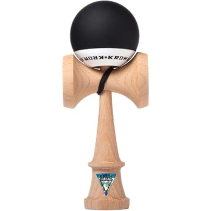 Original KROM Pro Kendama aus Holz für Anfänger und Fortgeschrittene - POP Black- Geschicklichkeitsspiel für draußen und drinnen - Holzspielzeug mit Schnur und Ball - Kendama Skilltoy Kugelfangspiel – Bild 2