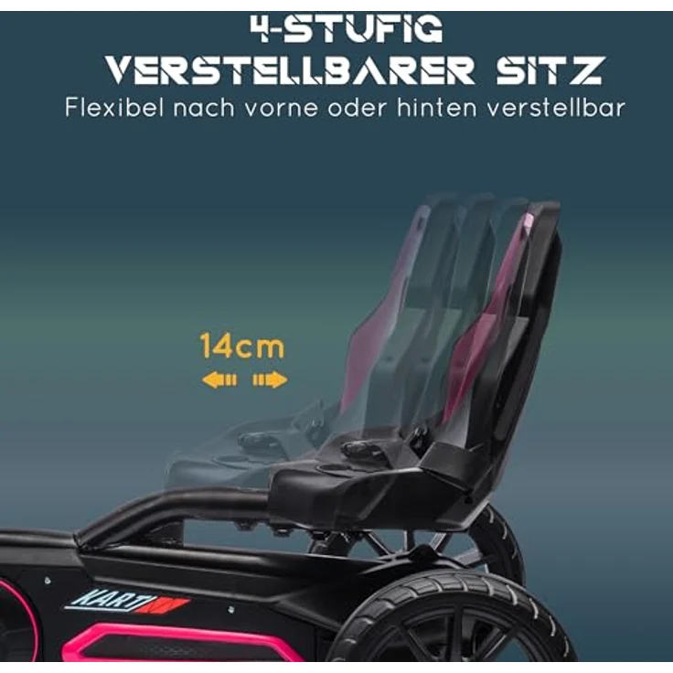 HOMCOM Go-Kart Kinderfahrzeug mit verstellbarem Sitz, Tretfahrzeug, Tretauto mit Handbremse, Kinderspielzeug - Rosa – Bild 3