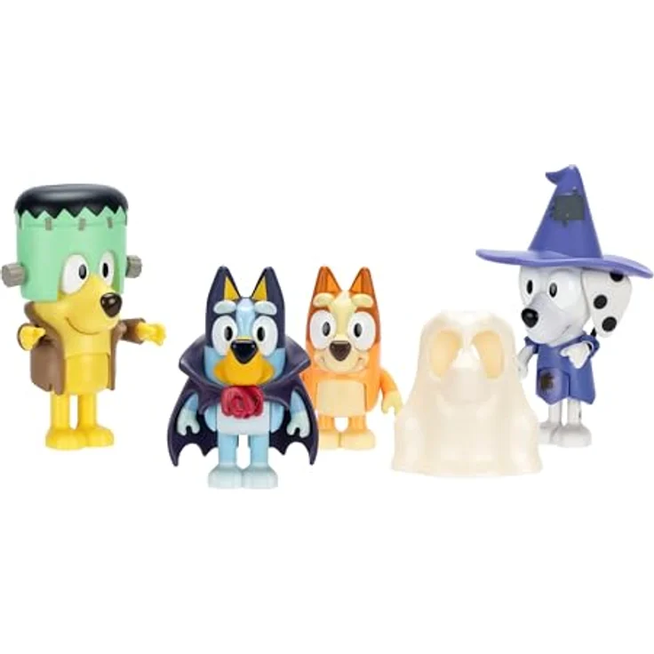 BlueY 4er-Figurenpackung Halloween, bewegliche Figuren (6,3 cm) Bingo, Chloe als Hexe, Lucky als Frankenstein und Bluey als Vampirin mit Zubehörteilen, für das Nachspielen aus der Animationsserie – Bild 4