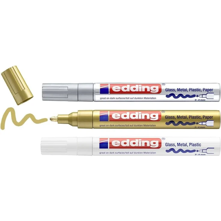 edding Lackmarker 750 Glanzlackmarker -gold, (metallic) - 3er Set, permanente Pigmenttinte, witterungs- und lichtbeständig – Bild 1