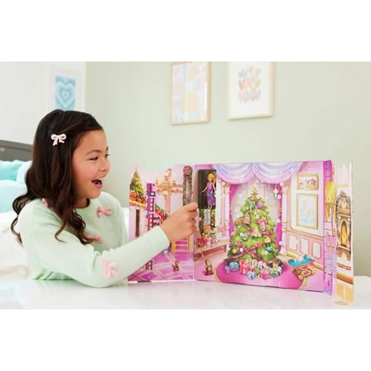 Mattel Disney Princess Puppe Adventskalender JFG79, 24 Überraschungen mit 3 kleinen Puppen, 3 Tierfreunden, 6 Moden und 16 Zubehörteilen – Bild 2