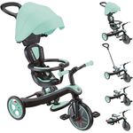 Globber Explorer Trike 4in1 Pro in Mint – Dreirad, Laufrad und Kinderwagen in 10/8,5 Zoll – TPR-Sitz – höhenverstellbares Kinderfahrzeug