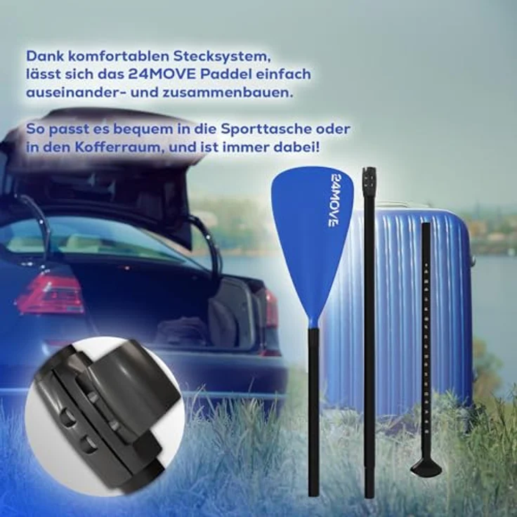 24MOVE® Einzelpaddel Stechpaddel aus leichtem Aluminium für SUP und Kajak, verstellbar, 210 cm, blau – Bild 7