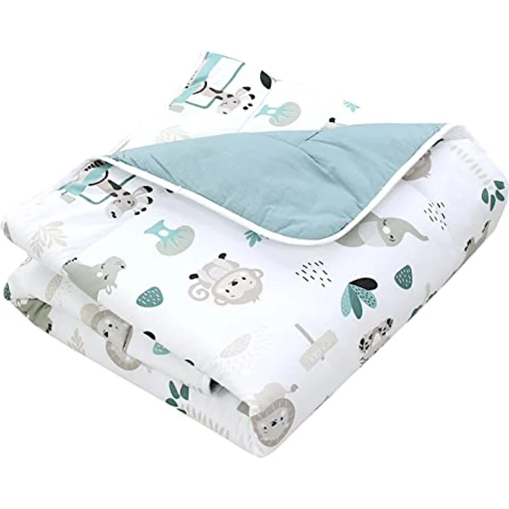 TupTam Krabbeldecke 120x120 cm - Gepolsterte Spieldecke aus 100% Baumwolle, OEKO-TEX, weich & hautfreundlich, Farbe: Zoo Grün – Bild 1