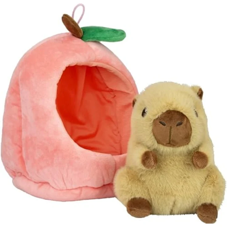 Soma Capybara Plüschtier Kuscheltier 22cm mit Früchte-Versteck, braun Pfirsich, herausnehmbar und weich  – Bild 1