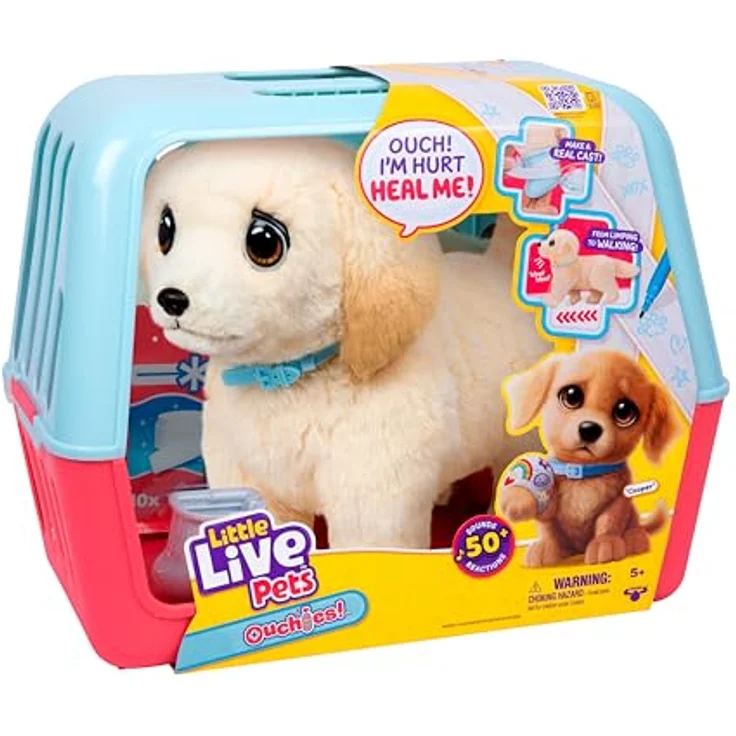 Little Live Pets Ouchies Deluxe Single Pk Cooper, Funktionsplüsch mit Zubehör und Adoptionszertifikat – Bild 1