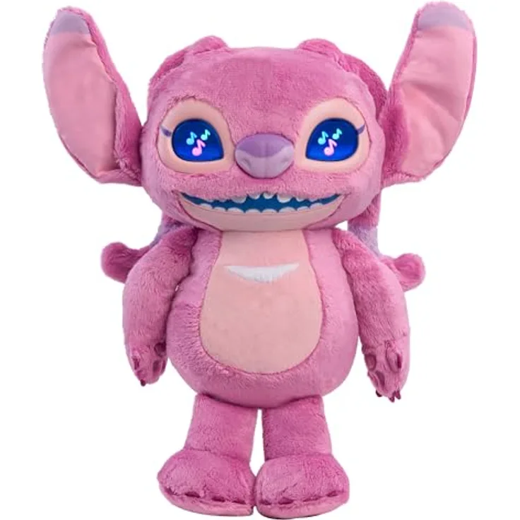 Just Play Disney Stitch Angel, 34 cm interaktives Plüschtier mit 50+ Sounds & Reaktionen, animierte LCD-Augen, für Kinder ab 3 Jahren