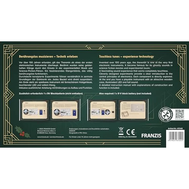 FRANZIS Theremin Bausatz Adventskalender, gelasertes Sperrholzgehäuse mit vorinstallierter Weihnachtsmelodie, ab 14 Jahre – Bild 2