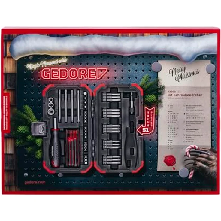 Gedore Adventskalender 2025, 51-teilig mit magnetischem Bitschraubendreher, Winkelschraubendrehersatz und 36 Bits im praktischen Kunststoffkoffer im GEDORE red Design – Bild 2