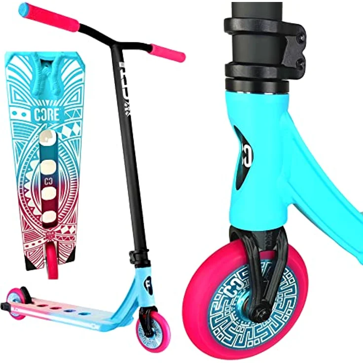 Fantic26 CORE Stunt-Scooter Trick Tret Roller 110mm Rollen I ABEC 9 I für Anfänger & Profi I Ab 5 Jahren I 78cm-95cm Höhe I Park CL1 Türkis/Pink – Bild 1