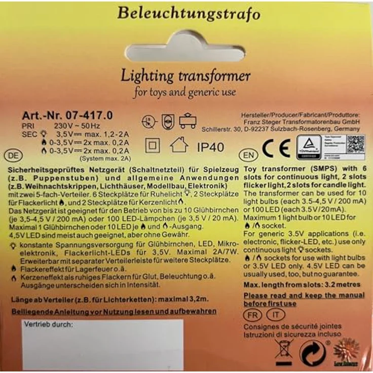 Kahlert Licht 60976 Ruhe-/Flackerlichttrafo für Puppenstuben und Weihnachtskrippen, schwarz – Bild 4