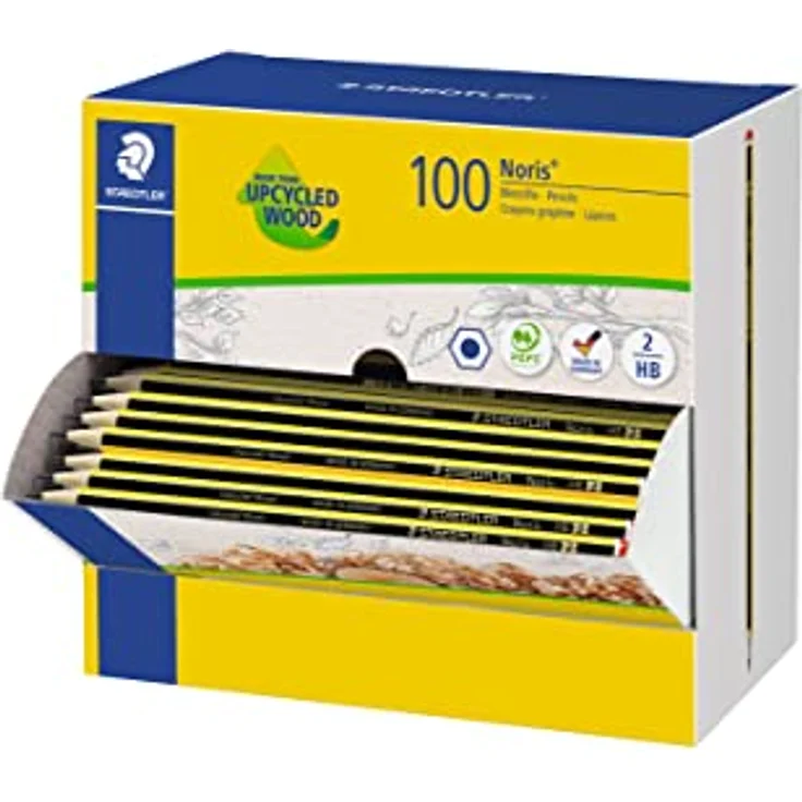 STAEDTLER Bleistift Noris 120, Upcycled Wood, Rutschfeste Soft-Oberfläche, Made in Germany, 100 Stück im Stiftspender, HB, 120HBCA1 P – Bild 1