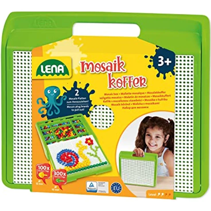 Lena 35615 Mosaiksteckspiel, Mittel, Blau,Gelb,Grün,Rot - Preisvergleich