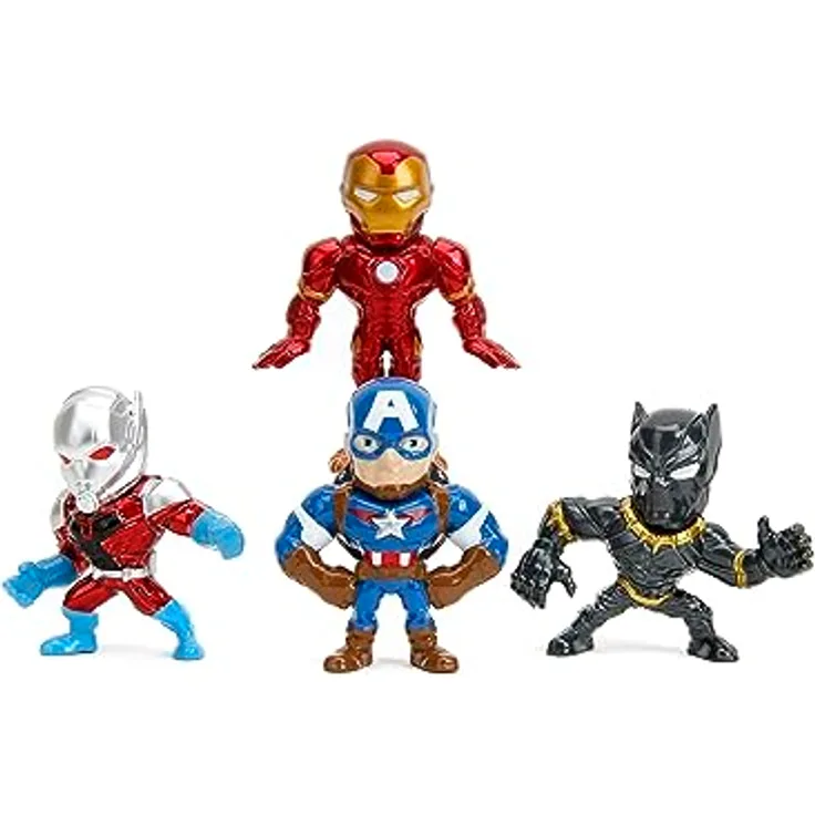 Jada Toys Die-Cast Avengers 4-Pack Sammelfiguren Set, 2,5" – Iron Man, Captain America, Black Panther, Ant-Man, authentisch lizenziert von Marvel, hochdetaillierte Skulptur und hochwertige Lackierung