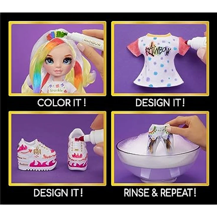 Rainbow High Color & Create Fashion Doll - Blue Eyes, Anziehpuppe mit DIY Möglichkeiten & auswaschbarer Farbe – Bild 6