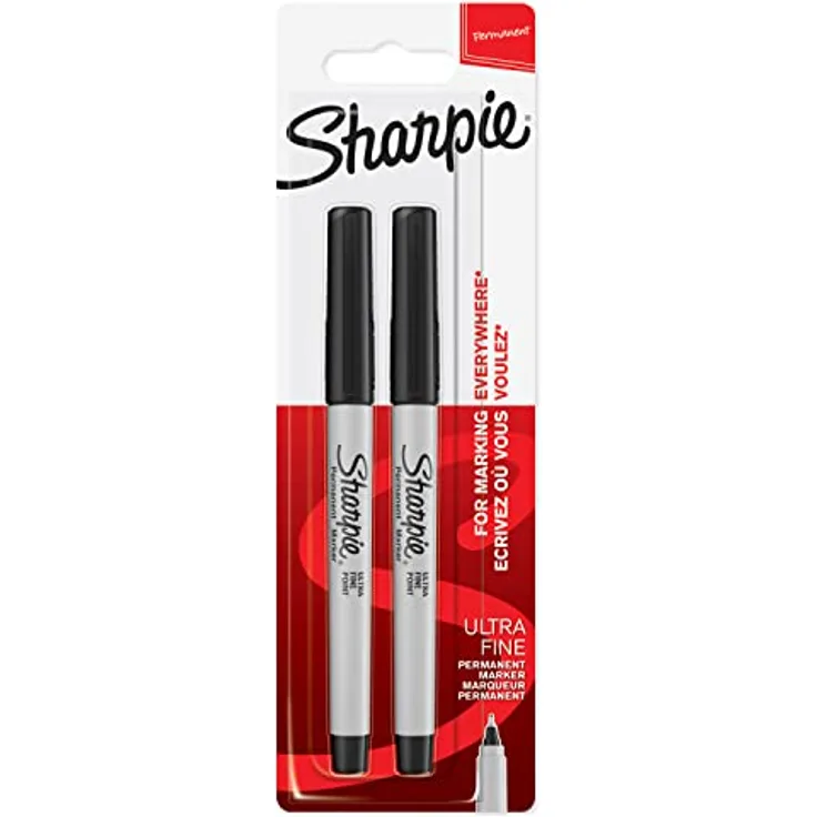 Sharpie Permanentmarker, ultradünne Spitze, schwarz, 2er-Packung