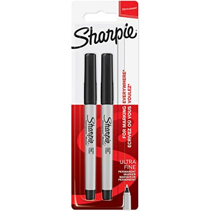 Sharpie Permanentmarker, ultradünne Spitze, schwarz, 2er-Packung – Bild 1