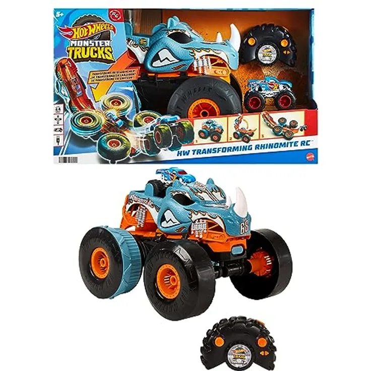 HOT WHEELS Monster Trucks HW ferngesteuerten Rhinomite - umbaubar, 1:12 Monster Truck, Beschleuniger für 1:64 Monster Trucks, Allround-Fernsteuerung, für Kinder ab 6 Jahren, HPK27