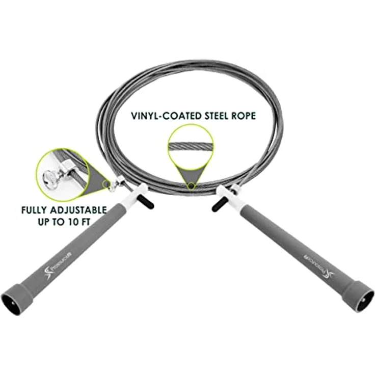 ProSource Speed Springseil 25,4 cm Länge verstellbar, Griffe Kunststoff, schnell Drehen für Cardio, Boxen, grau, 10-Feet – Bild 2