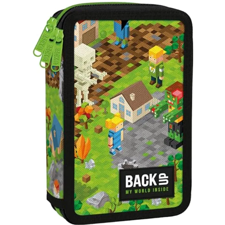 Derform Pixel Game 3 - Fach Federmappe Federtasche mit 43 Teilen gefüllt Federmäppchen, bunt