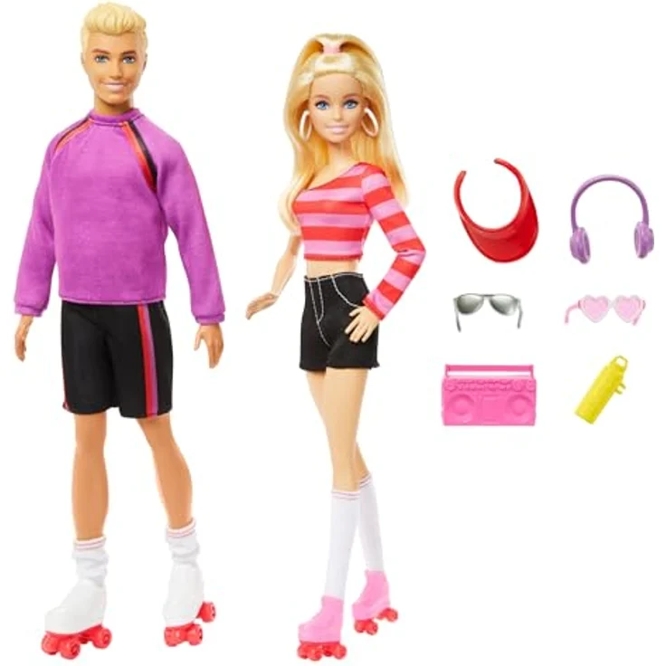 Barbie Anziehpuppe Fashionistas 65-jähriges Jubiläum, Thema Rollschuhe - Inspiriert von den Rollschuh-Outfits der 80er Jahre, abgestimmter Streifenlook, 6 Zubehörteile, klassisches Set mit modernem Touch – Bild 3