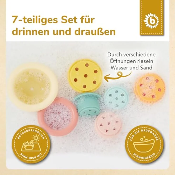 BIECO Silikon Stapelbecher Tropical Vibes, 7-teiliges Set aus lebensmittelechtem Silikon für Kinder ab 12 Monaten, fördert motorische Fähigkeiten – Bild 4