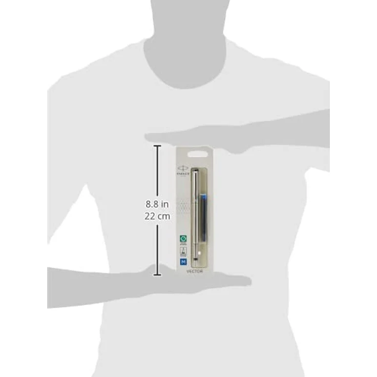 Parker Füllhalter Vector Edelstahl C.C. M, Patronenfüllsystem mit Edelstahl-Griffzone, blau – Bild 4