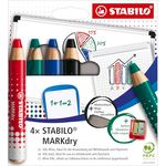 STABILO MARKdry Whiteboardmarker, 4er Etui mit XXL-Mine, lösungsmittelfrei und geruchsneutral, trocken und nass abwischbar