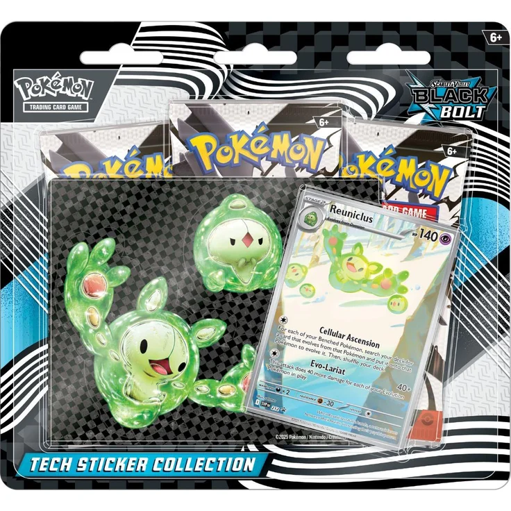 Nintendo Pokémon Black Bolt Reuniclus Tech Sticker Collection, Sammelkarten-Set mit 3 Booster Packs und Promokarte, schwarz