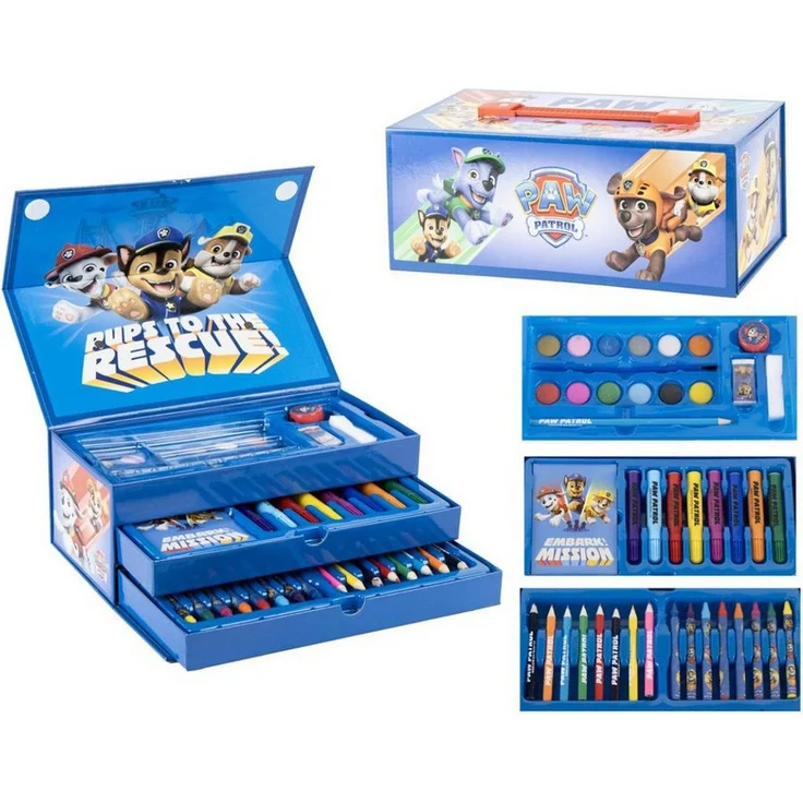 Cerda Paw Patrol Farbkasten, Kinder Malkoffer Kreativset mit umfangreichem Mal- und Bastelzubehör, kompakt und transportabel