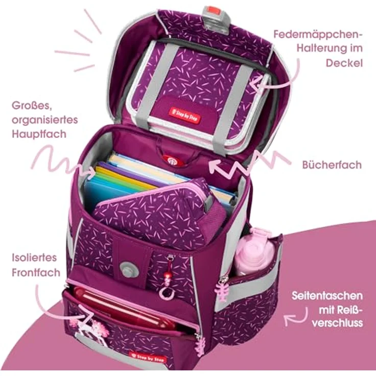 Step by Step Schulranzen-Set Space „Pretty Unicorn Nuala“, 5-teilig, rosa, ergonomischer Tornister mit Reflektoren, höhenverstellbar, 20L für Mädchen ab der 1. Klasse – Bild 5