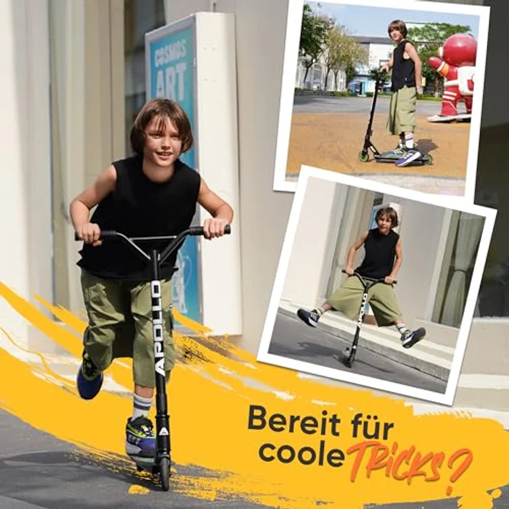 Apollo Stuntscooter Gravity, Kinderroller Trick Roller für Beginner, Schwarz/Grün, rutschfestes Deck, Kugellager, Aluminiumrahmen – Bild 6