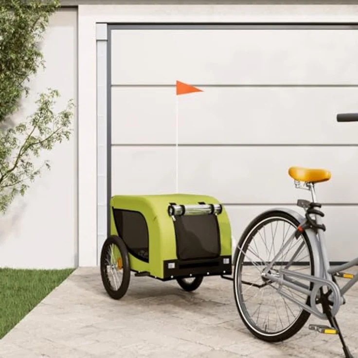 vidaXL Fahrradhundeanhänger Fahrradanhänger Hunde Grün und Schwarz Oxford-Gewebe & Eisen – Bild 3