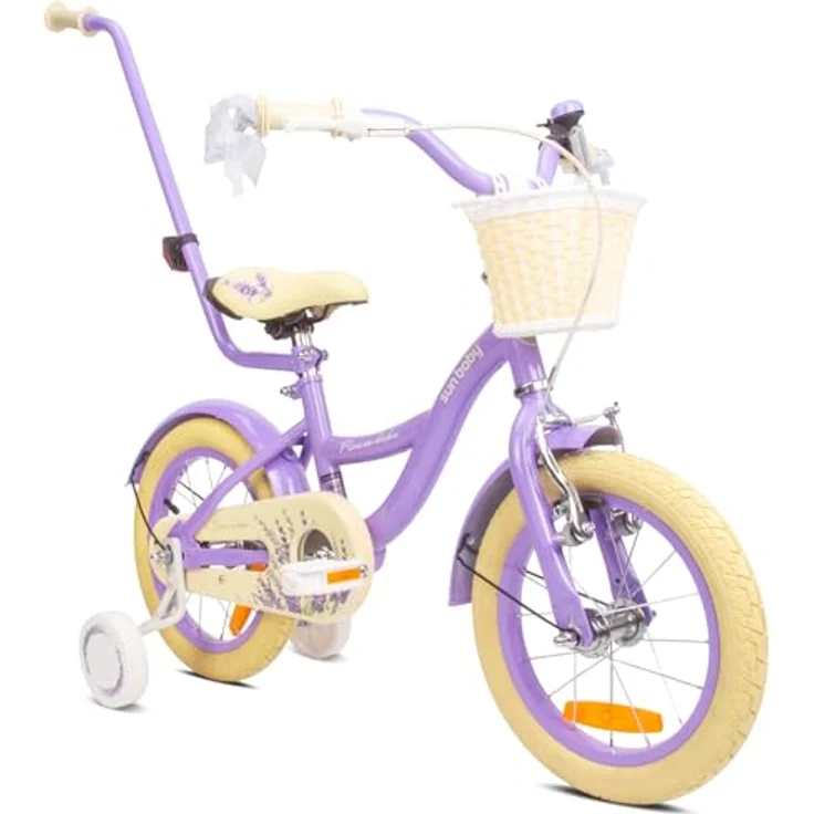 Sun Baby Mädchenfahrrad 14 Zoll Flower Bike mit Abnehmbarer Schubstange, Lavender, für Mädchen von 2 bis 6 Jahre – Bild 1