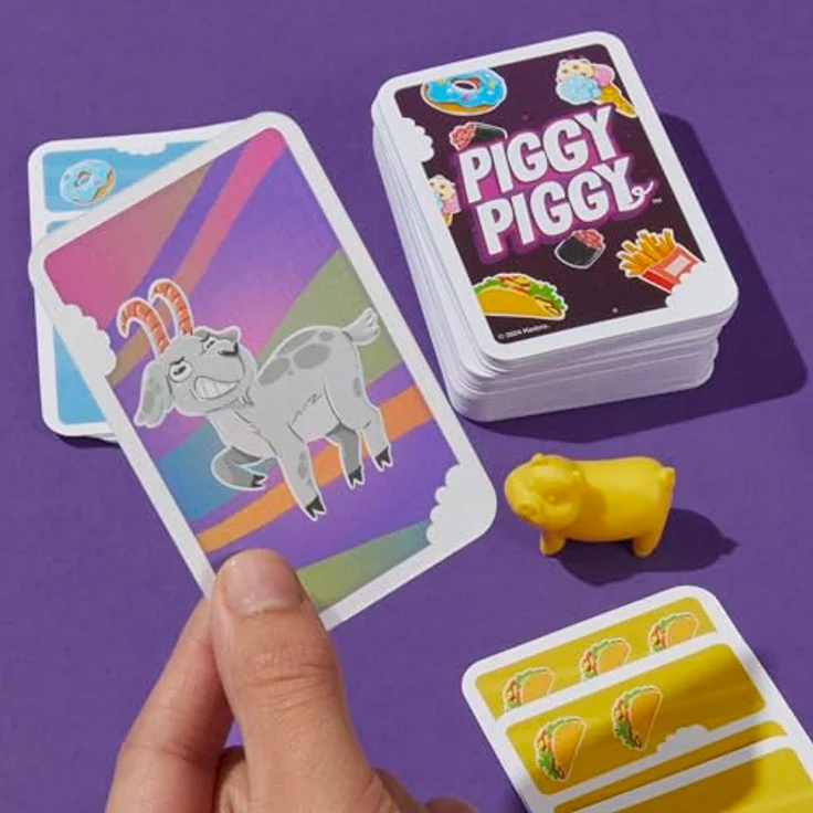 Hasbro Gaming Piggy Piggy Kartenspiel für Familien - Deutsche Fassung, niedliche Schweinchenfiguren, strategisches Schlemmerkarten-Spiel – Bild 5