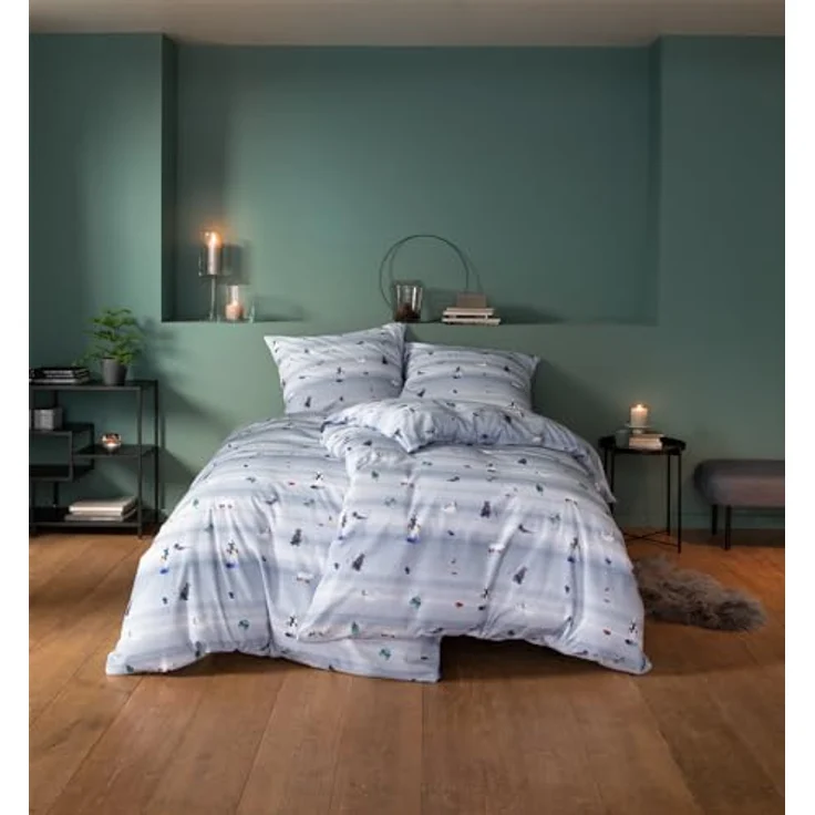 ESTELLA Bettwäsche Arktis Kuschelflanell 155x220 + 80x80 Taube warme Winterbettwäsche trocknerfest pflegeleicht 100% Baumwolle – Bild 5