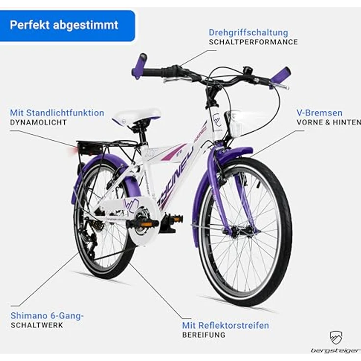 Bergsteiger Sydney 20, 24 Zoll Kinderfahrrad, 6 Gang-Schaltung, Dynamo-Licht, geeignet für 6-9 Jahre, StVZO, modernes Design – Bild 5