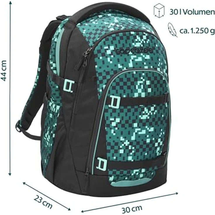 coocazoo MATE Schulrucksack, Pixel Blox, Ergonomischer Rucksack mit Easy-Grow-System, 30 l, schwarz/grün – Bild 2
