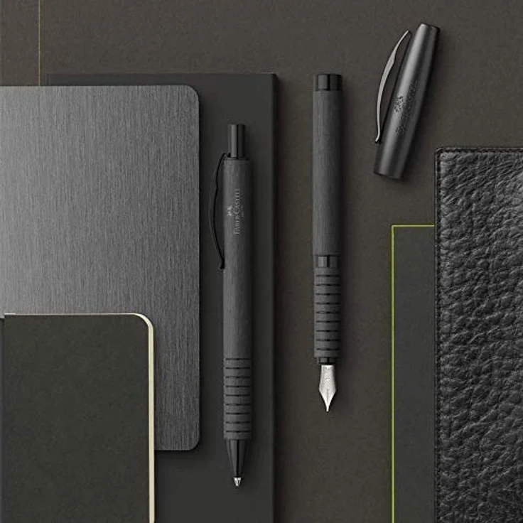 Faber-Castell Füllhalter Essentio Aluminium, EF Feder, schwarz, mit Metallclip und Kolbentankkonverter – Bild 2