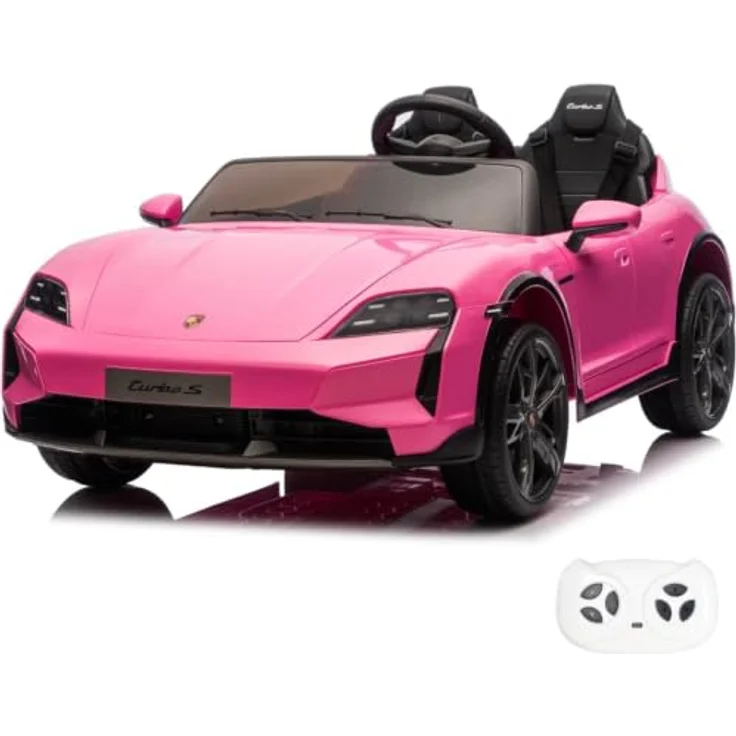 Porsche Taycan Turbo S Elektro Kinderauto 24V, 2 Sitzer für 2 bis 6 Jahre, rosa, mit MP3-Player und Fernbedienung – Bild 1
