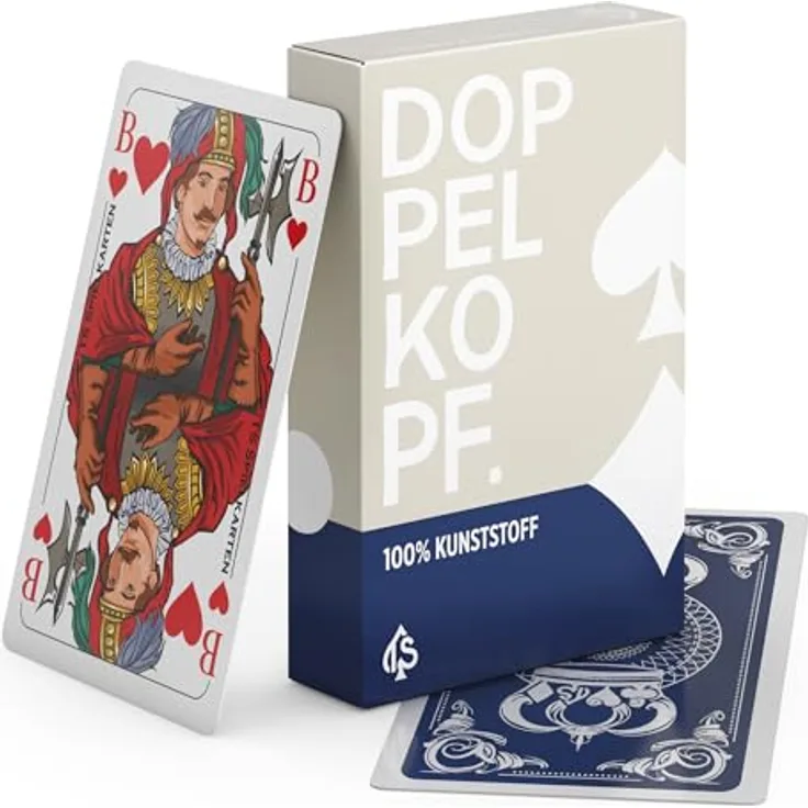 TS Spielkarten Doppelkopf Spielkarten aus 100% Kunststoff, Premium, wasserfest, 48 Karten + 2 Joker, Französisches Bild, 59x91mm
