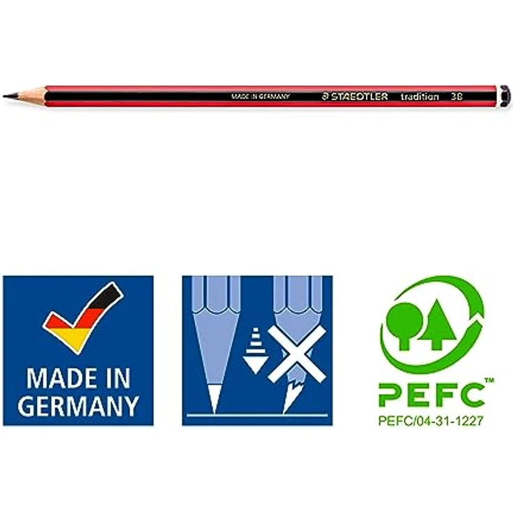 STAEDTLER 110 Tradition Bleistift Zedernholz 3B 12 Stück, Efficient for ecology, sechskantform, bruchfest, gut reproduzierfähiger Abstrich, leicht radier- und spitzbar – Bild 5