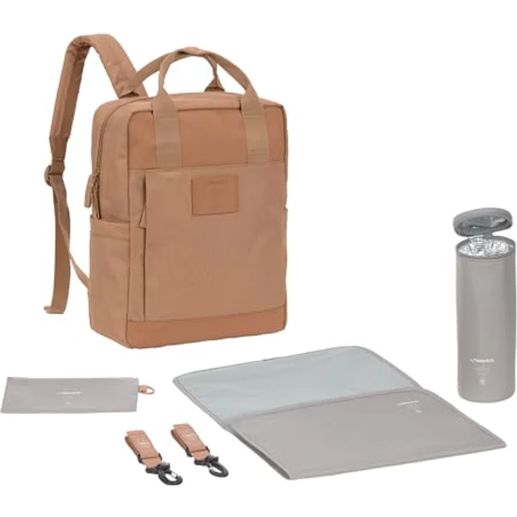LÄSSIG Vividal Backpack, Baby Wickelrucksack mit Wickelunterlage, Kinderwagenbefestigung, Flaschenhalter, nachhaltig produziert, almond – Bild 1