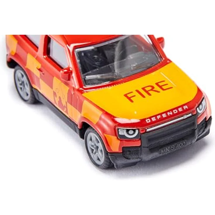 siku 1568, Land Rover Defender Feuerwehr, Spielzeug-Auto, Metall/Kunststoff, Rot/Gelb, Anhängerkupplung, Gummierte Reifen, Blaue Signalbalken – Bild 2